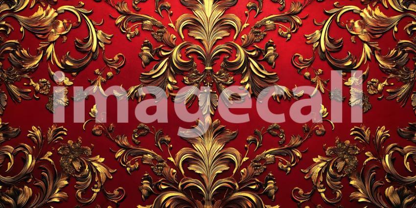 Crimson Canvas with Gilded Blooms A Symphony of Opulence Texture and Floral Grace