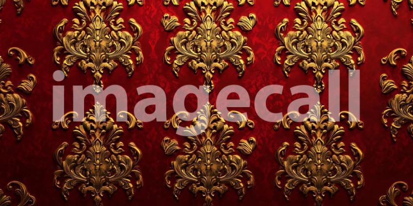 Crimson Canvas with Gilded Blooms A Symphony of Opulence Texture and Floral Grace