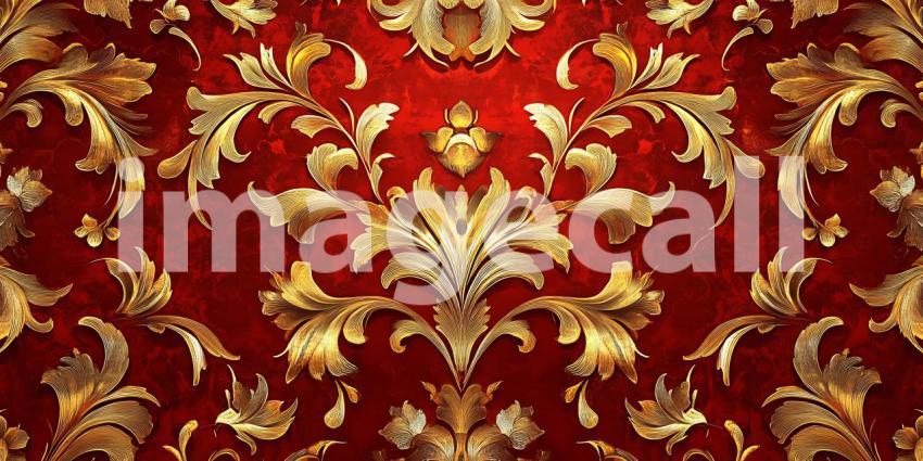 Crimson Canvas with Gilded Blooms A Symphony of Opulence Texture and Floral Grace