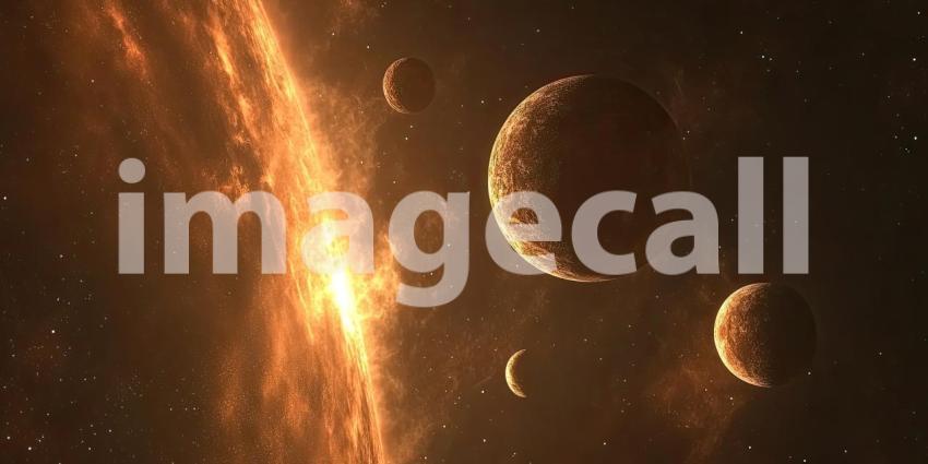 Deep Space View with Multiple Planets and a Glowing Nebula, Cosmic Scene, Galactic Background