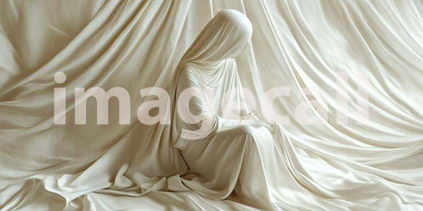Whispering Drapes: Delicate White Silk with Soft, Flowing Folds