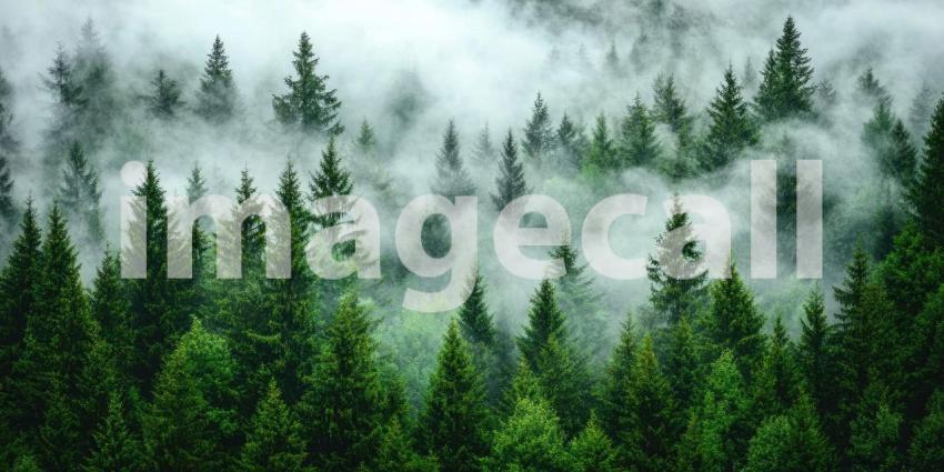 Emerald Veil: Dense Fog Woven Through a Shadowed Forest