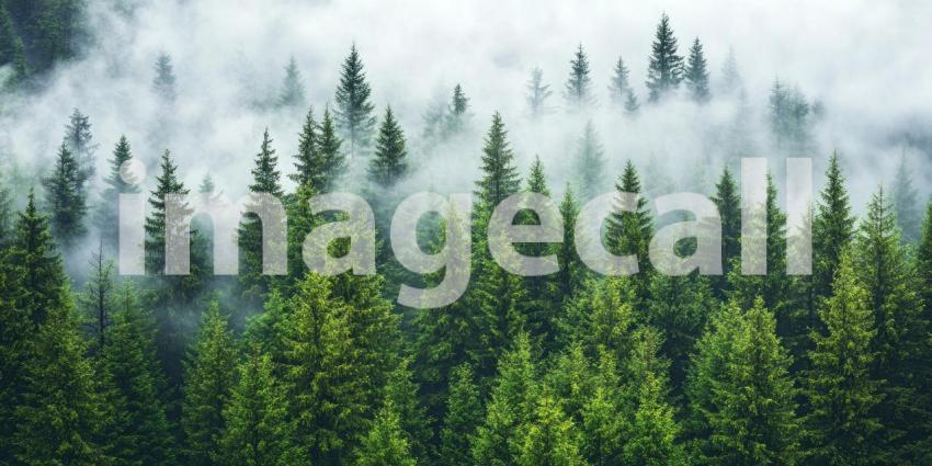 Emerald Veil: Dense Fog Woven Through a Shadowed Forest