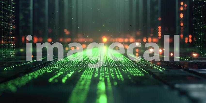 Digital Matrix with Glowing Green Code, Futuristic Data Flow, Neon Green Coding Background