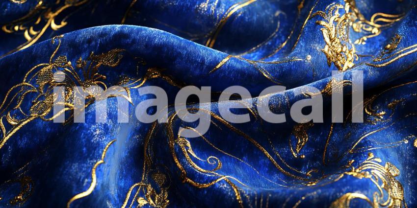 Sapphire Silk with Golden Vines A Tapestry of Elegance Luxury and Floral Artistry