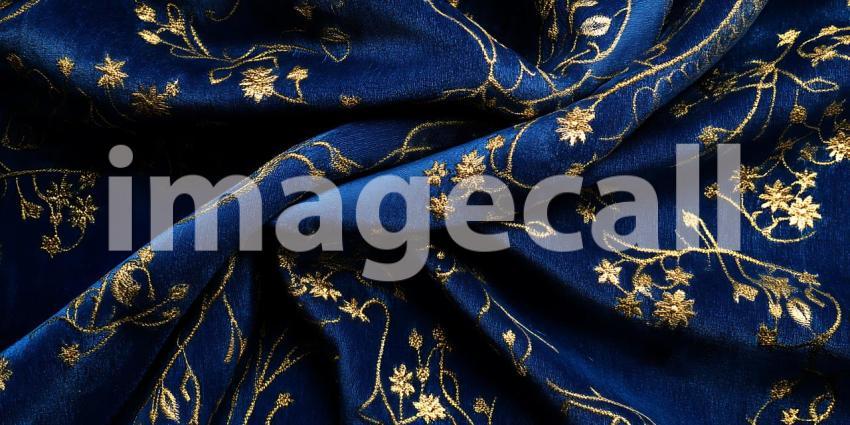 Sapphire Silk with Golden Vines A Tapestry of Elegance Luxury and Floral Artistry