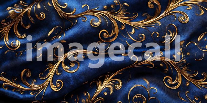 Sapphire Silk with Golden Vines A Tapestry of Elegance Luxury and Floral Artistry