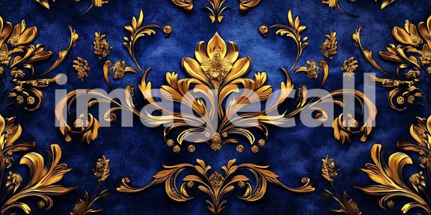 Sapphire Silk with Golden Vines A Tapestry of Elegance Luxury and Floral Artistry