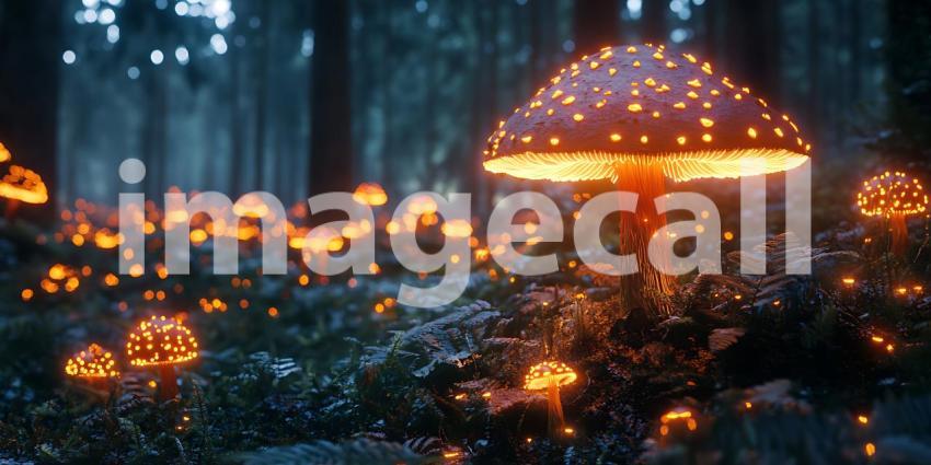 Enchanted Forest Mushrooms A Magical Symphony of Light Color and Bioluminescent Wonder
