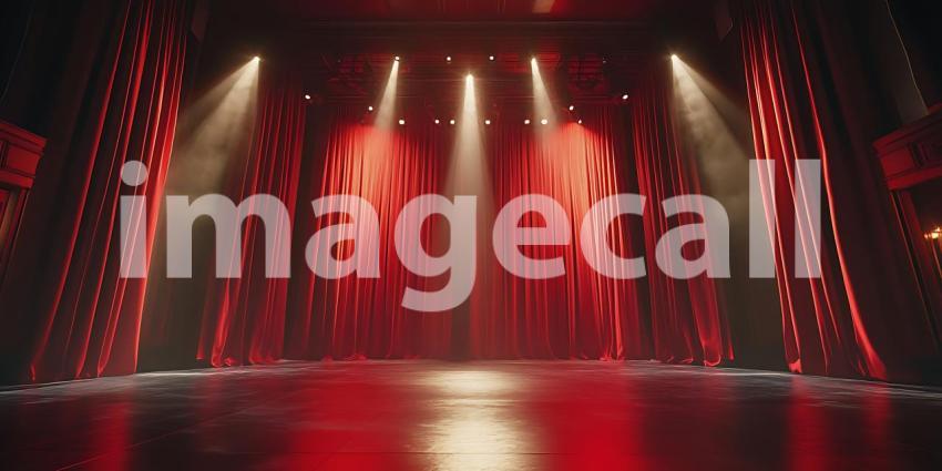 Red Stage Curtain A Dramatic Display of Light Texture and Theatrical Elegance