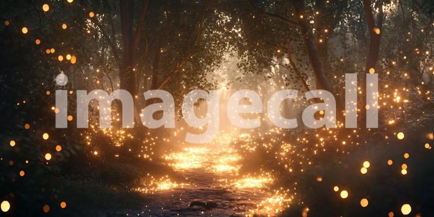 Through Whispering Trees and Golden Light, a Path Unfolds to a Realm of Magic and Wonder