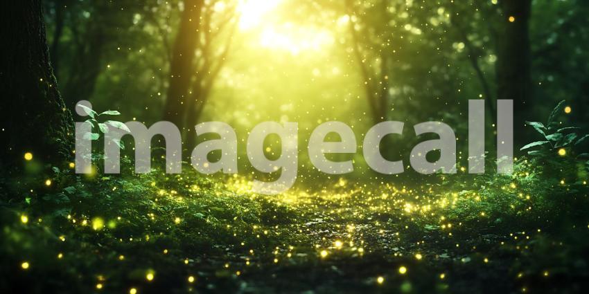 Beneath a Canopy of Emerald Leaves Fireflies Dance Guiding Lost Souls Through the Enchanted Woods