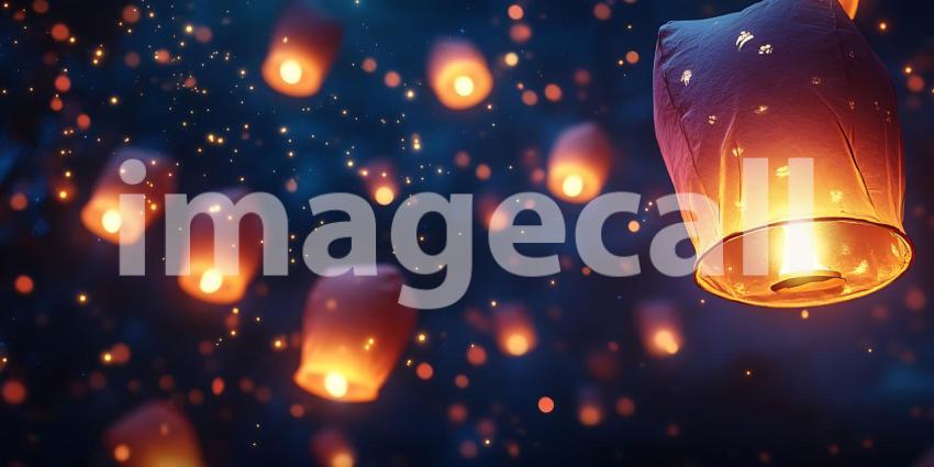 Beneath a Sky Ablaze with Lanterns Wishes Ascend Carried by Gentle Breezes into the Night