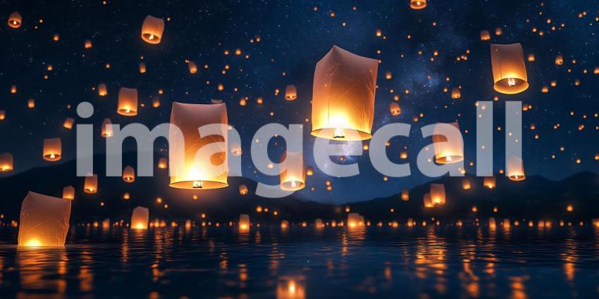 Beneath a Sky Ablaze with Lanterns Wishes Ascend Carried by Gentle Breezes into the Night