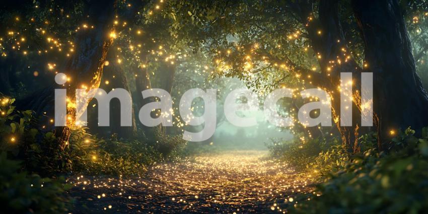 Beneath a Canopy of Emerald Leaves Fireflies Dance Guiding Lost Souls Through the Enchanted Woods