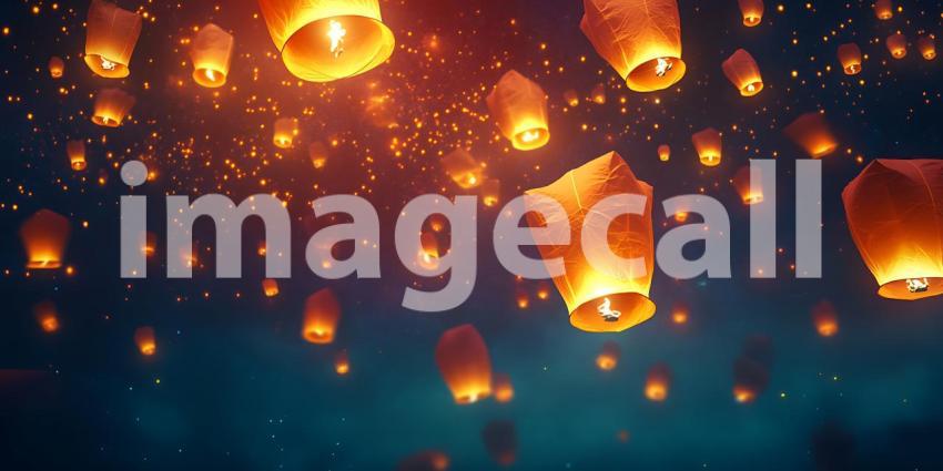 Beneath a Sky Ablaze with Lanterns Wishes Ascend Carried by Gentle Breezes into the Night