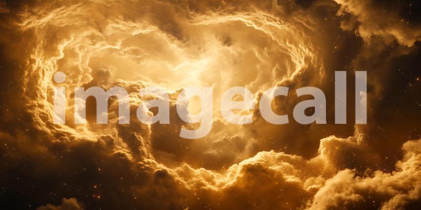 Amidst Swirling Clouds of Gold a Celestial Gateway Beckons Promising Wonders Beyond Mortal Sight