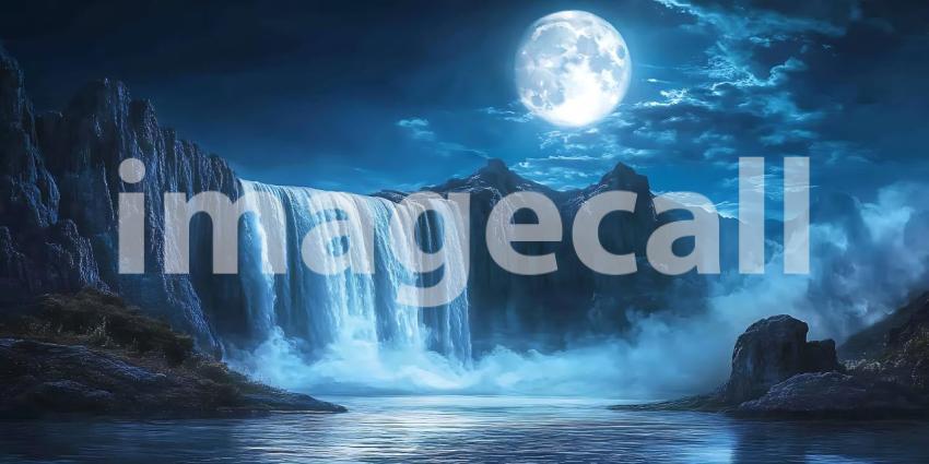 Beneath the Silvery Gaze of the Moon Water Cascades a Timeless Symphony of Natures Beauty