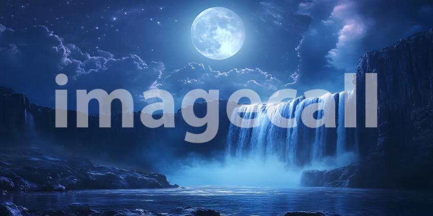 Beneath the Silvery Gaze of the Moon Water Cascades a Timeless Symphony of Natures Beauty