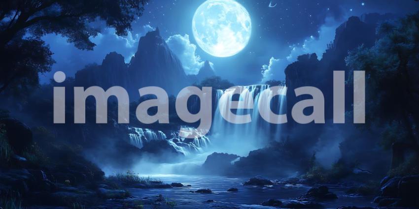 Beneath the Silvery Gaze of the Moon Water Cascades a Timeless Symphony of Natures Beauty