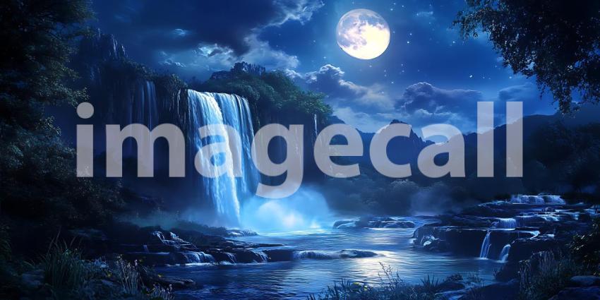 Beneath the Silvery Gaze of the Moon Water Cascades a Timeless Symphony of Natures Beauty
