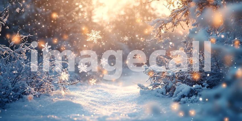 Sunlight Through Snowy Branches Illuminates a Path Where Winters Quiet Majesty Holds Gentle Sway