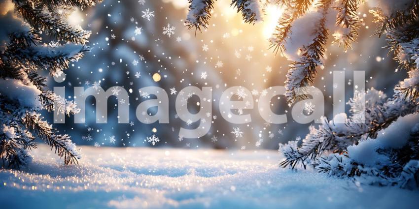 Sunlight Through Snowy Branches Illuminates a Path Where Winters Quiet Majesty Holds Gentle Sway