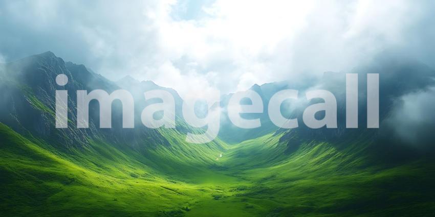 Emerald Valleys Carved by Ancient Streams Reach Towards a Sky Where Clouds Dance in Sunlight's Embrace