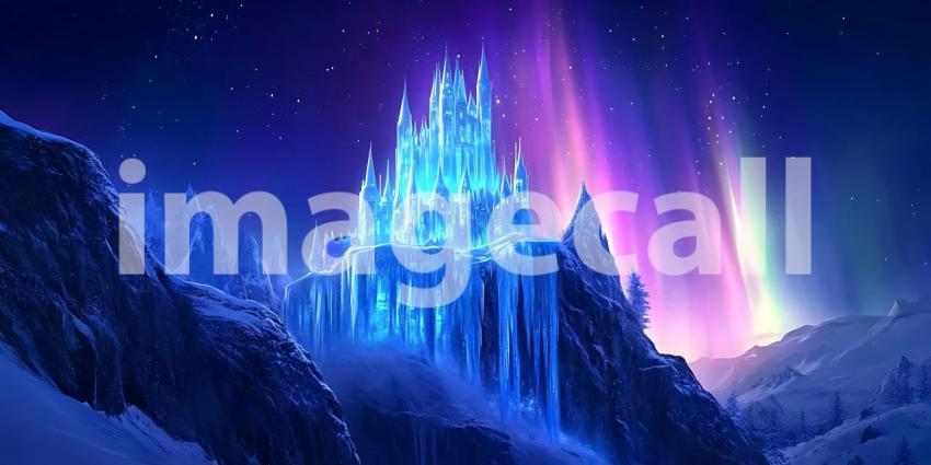 A Majestic Castle Bathed in Northern Lights Stands Proud Against a Starry Canvas of Cosmic Wonder