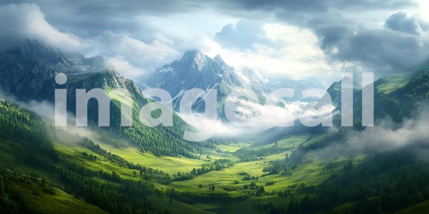 Emerald Valleys Carved by Ancient Streams Reach Towards a Sky Where Clouds Dance in Sunlight's Embrace