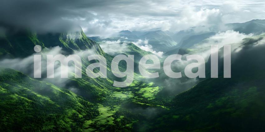 Emerald Valleys Carved by Ancient Streams Reach Towards a Sky Where Clouds Dance in Sunlight's Embrace