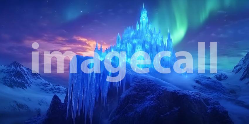 A Majestic Castle Bathed in Northern Lights Stands Proud Against a Starry Canvas of Cosmic Wonder
