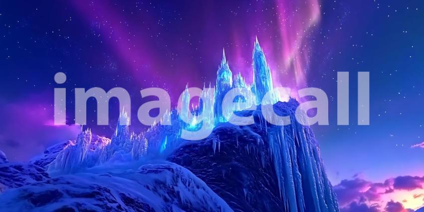 A Majestic Castle Bathed in Northern Lights Stands Proud Against a Starry Canvas of Cosmic Wonder