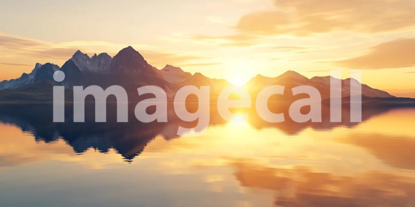 Suns Golden Embrace Paints Mountain Peaks Emerging from a Sea of Clouds in a Majestic Dawn