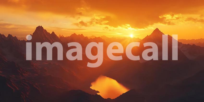 Suns Golden Embrace Paints Mountain Peaks Emerging from a Sea of Clouds in a Majestic Dawn