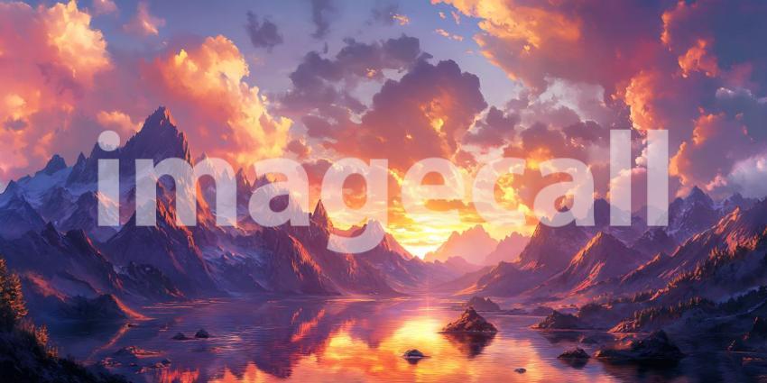 Suns Golden Embrace Paints Mountain Peaks Emerging from a Sea of Clouds in a Majestic Dawn