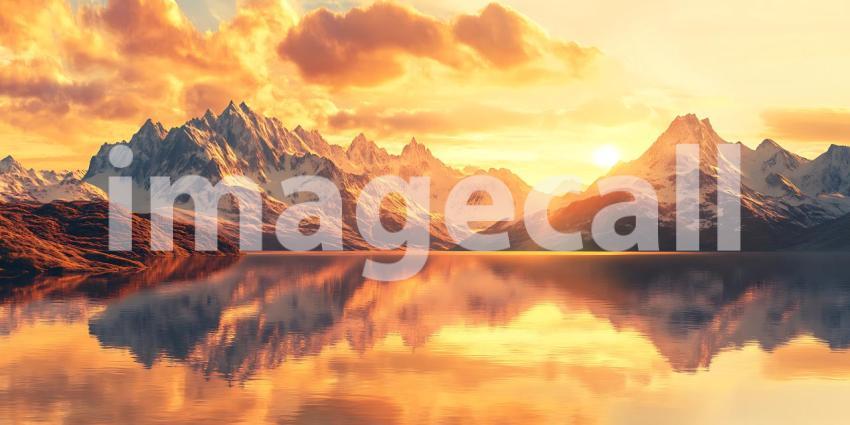 Suns Golden Embrace Paints Mountain Peaks Emerging from a Sea of Clouds in a Majestic Dawn