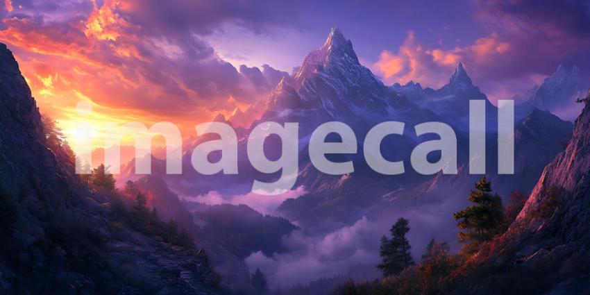 Suns Golden Embrace Paints Mountain Peaks Emerging from a Sea of Clouds in a Majestic Dawn