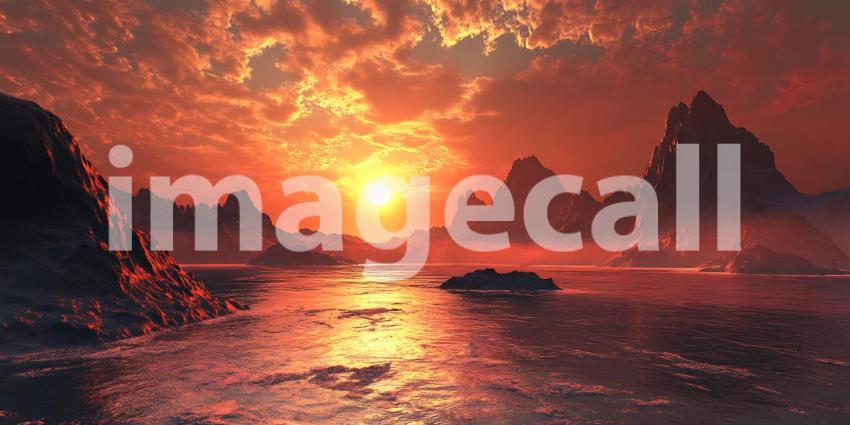 Suns Golden Embrace Paints Mountain Peaks Emerging from a Sea of Clouds in a Majestic Dawn