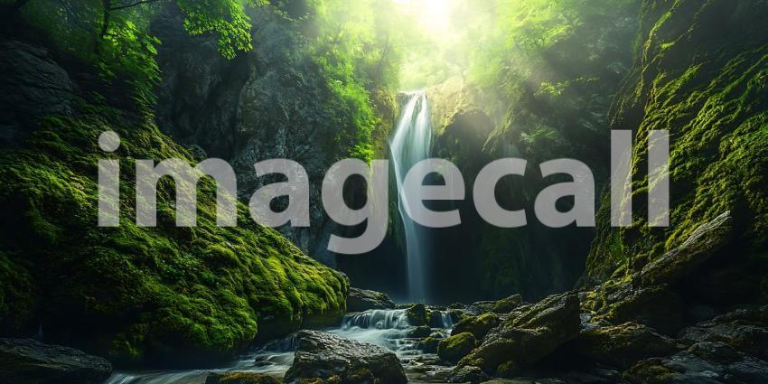 Water Veils Grace Lush Green Rocks in a Tropical Paradise Where Natures Symphony Gently Plays