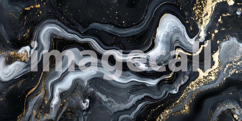 Swirling Patterns of Black and Gold Create an Abstract Landscape of Liquid Mystery
