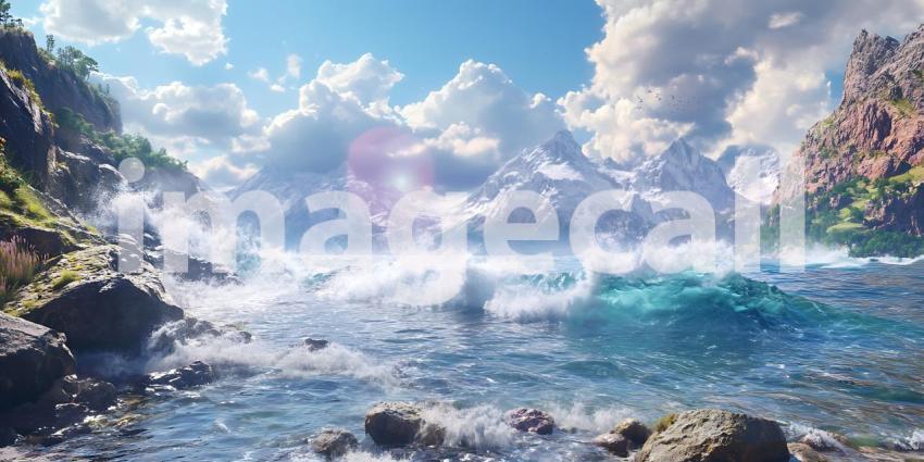 Majestic Waves Crash Against Rocky Shores a Symphony of Power and Untamed Beauty Unfolding