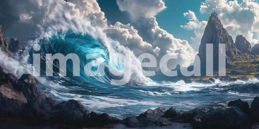 Majestic Waves Crash Against Rocky Shores a Symphony of Power and Untamed Beauty Unfolding