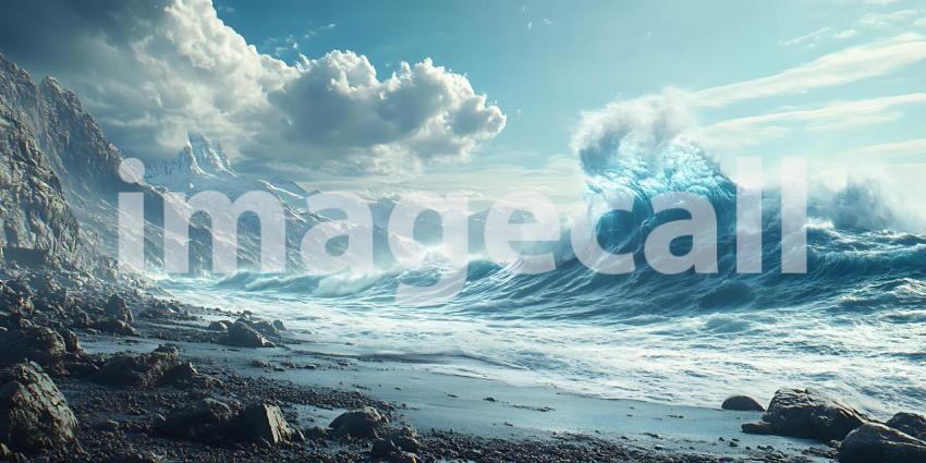Majestic Waves Crash Against Rocky Shores a Symphony of Power and Untamed Beauty Unfolding