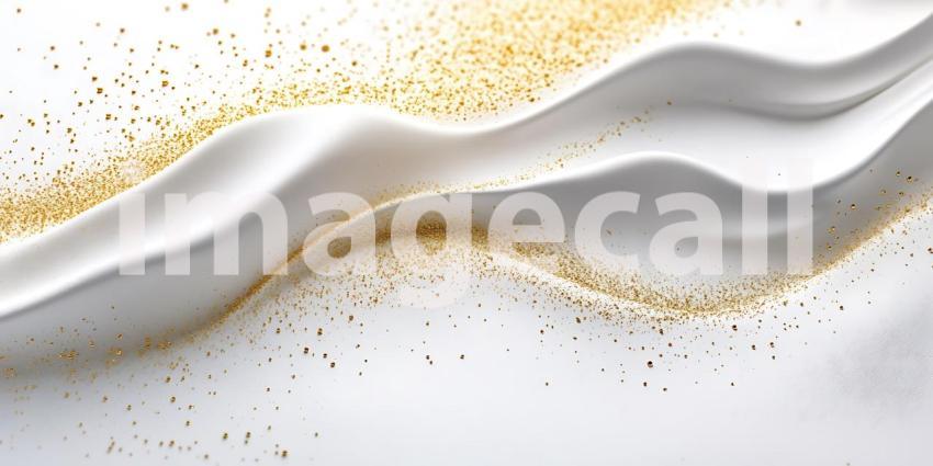 Smooth White Waves Adorned with Scattered Gold Dust Create an Elegant and Ethereal Abstract Design