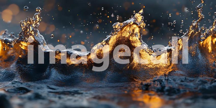 Golden Light Embraces a Rushing Wave Capturing a Fleeting Moment of Water's Dynamic Energy
