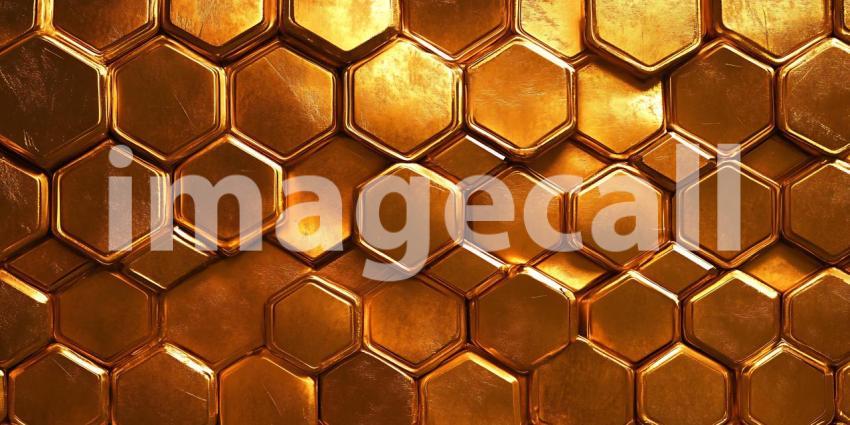 Gleaming Golden Hexagons Interlock in a Pattern of Metallic Brilliance and Geometric Harmony