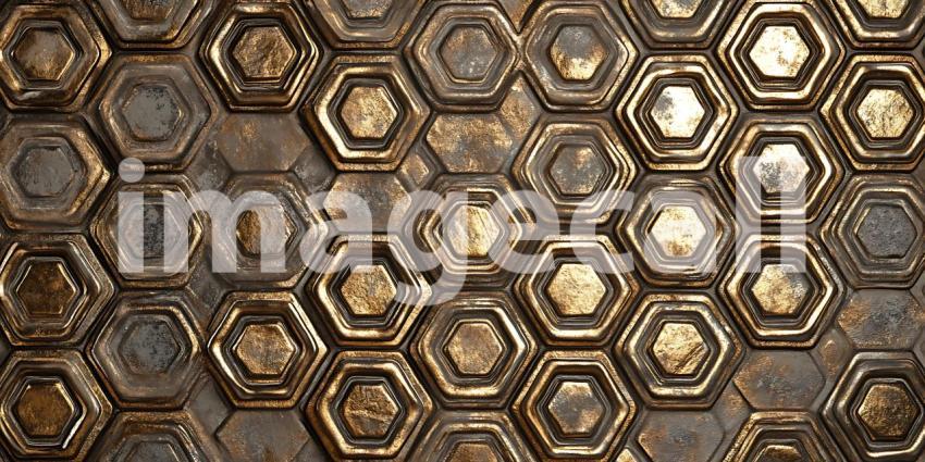 Gleaming Golden Hexagons Interlock in a Pattern of Metallic Brilliance and Geometric Harmony