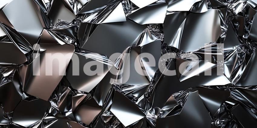 Sharp Edges of Crinkled Silver Foil Reflect Light in a Mosaic of Metallic Shards