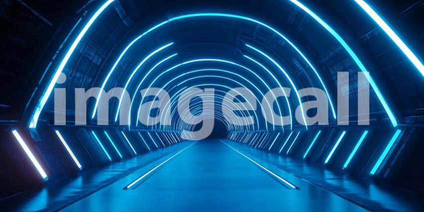 Within a Corridor of Electric Blue Light the Future Beckons with Promises of Technological Frontiers